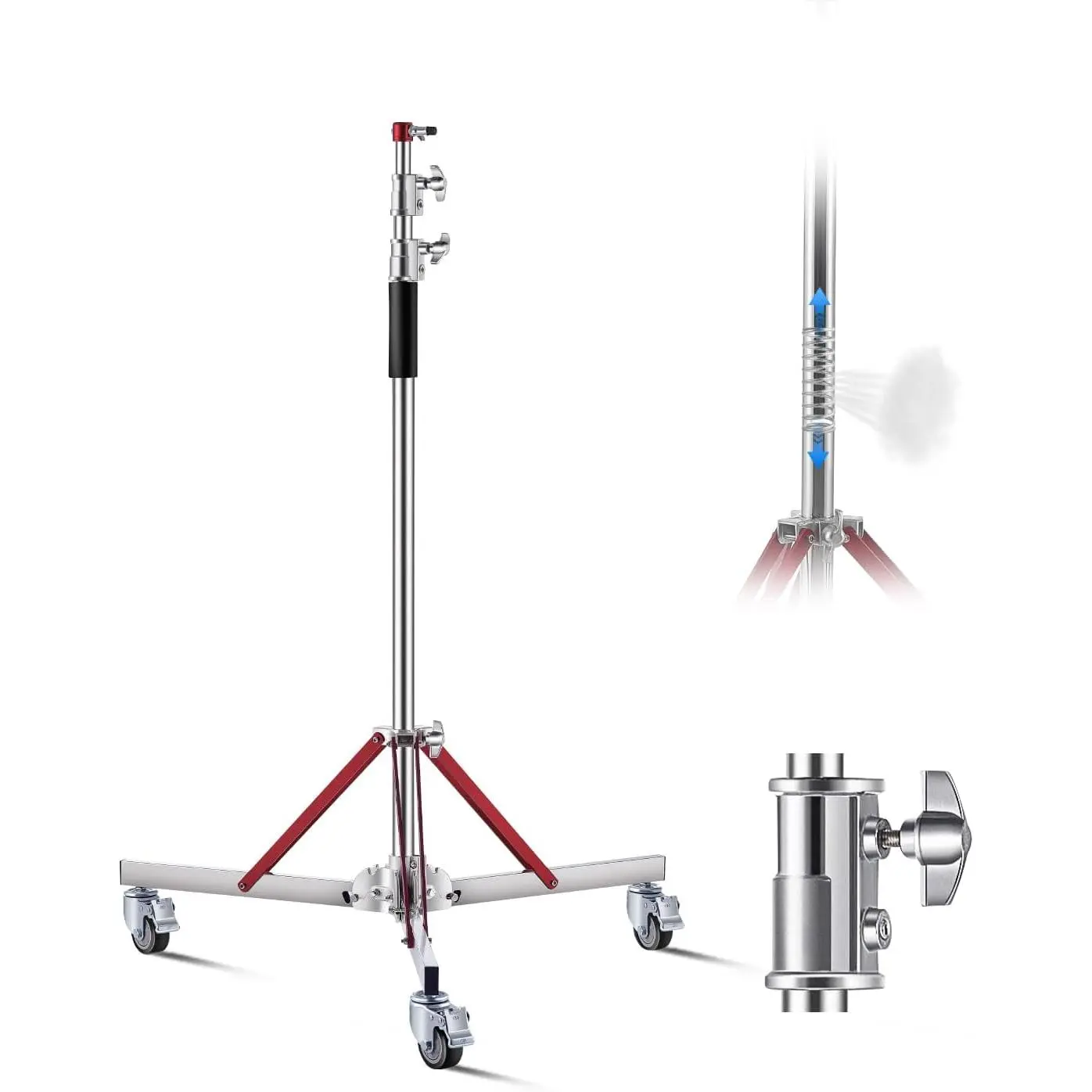 VEVOR Heavy Duty Light Stand with Casters, Max Height 10.5 ft/320 cm, Adjustable Tripod Stand with Stainless Steel, Photography Wheeled Base Stand, for Studio Softbox, Monolight, Reflector Shooting