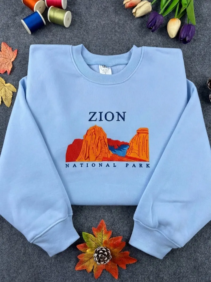 Embroidered Zion National Park Crewneck | Utah State Embroidery Sweatshirt | Gift for Nature Lovers Adventure Seekers