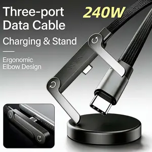 Invisible Holder Charger Cable with Stand,  super fast charging 2-in-1 Fast Charging Cord & Phone Stand for Gaming, Office, Car Travel, Compatible with Type-C charging cable Black