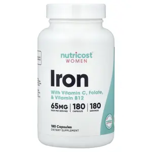 Nutricost Women, Iron With Vitamin C, Folate, & Vitamin B12, 180 Capsules