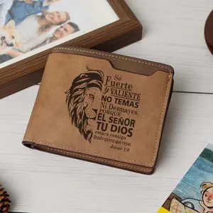 Se Fuerte Y Valiente Wallet, Mens Bifold Leather Wallet, Spanish Bible Verse, Christian Gift For Men, Lion Graphic