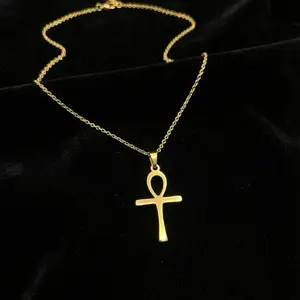 Premium Stainless Steel 18in Cross Ankh Style Necklace in Gold & Silver Elegant Waterproof Design for Everyday Wear, Changeable Chain