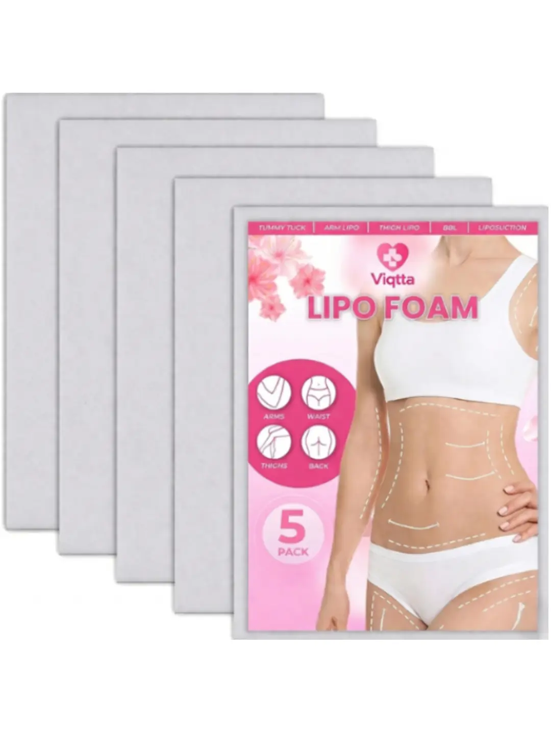 Women's Solid Polyurethane Lipo Foam Pads (5-Pack) - Post-Operative Recovery Aid, Post-Surgery Compression Shapewear, Body Sculpt Support, Abdomen Focus, Flexible Pad for Tummy Tuck, Jaw, Thigh, Arms, Bruising Reduction, Plain, No Closure