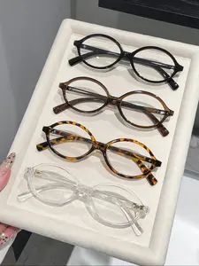 4 Pairs Unisex Oval Frame Glasses Set, Anti-Blue Light Eyewear for Daily Use, Office, Vacation, Casual Fashion Accessories, Leopard Pattern Eyeglasses