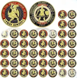 48 Pcs Veteran Challenge Coin 4th of July Independence Day Patriotic Gold Plated Collectible Memorial Day Prayer Coins for Christian Faith and Military Church Use Metal Gift Ornaments Decoration