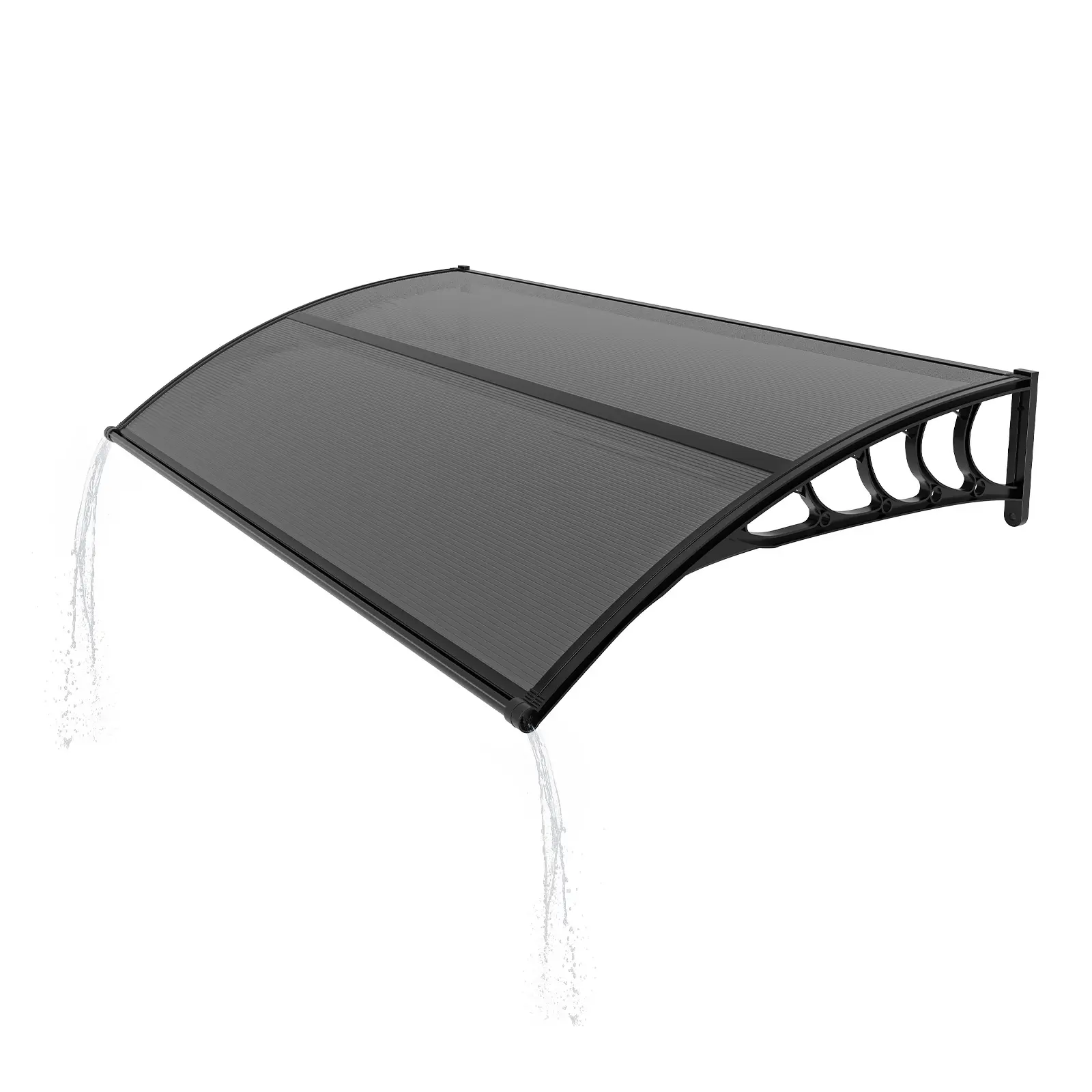 40×60in Outdoor Door Window Awning - Black PC Panel, Black ABS Support Bracket with Integrated Drainage Groove, All-Weather Rain UV Snow Protection Porch Canopy