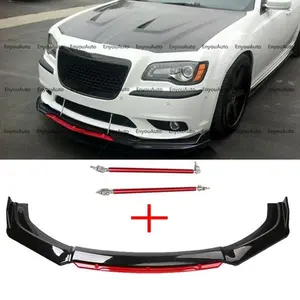 For Chrysler 300 Front Bumper Lip Spoiler Splitter + Strut Rods Black Red