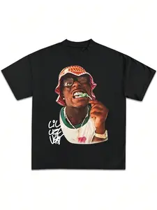 Unisex's Rapper Graphic Print Round Neck Tee, Fashion Casual Short Sleeve T-shirt for Daily Wear, Unisex Top for All Seasons