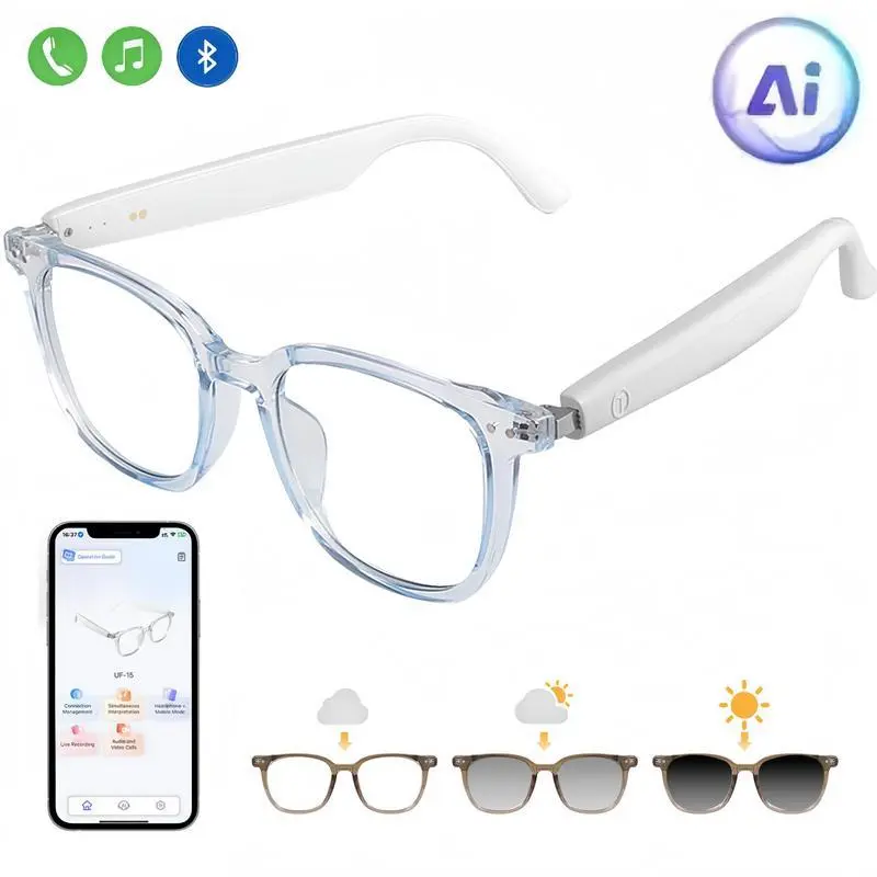 Unisex Adult Smart Glass Eyewear - Wearable Adaptive Dual Lens Headphones Smart Glasses with Auto-Tinting Polarized Lenses, Built-in Speakers & Mic, Bluetooth Connectivity, Blue Light Blocking, Wireless Sound