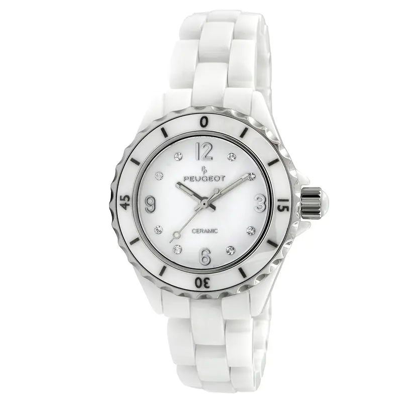 Peugeot Women's 36mm White Genuine Ceramic Watch with Sport Bezel