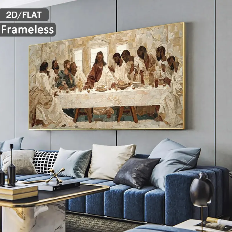 2D Flat 1PC 19.68*39.37in/50cm*100cm Frameless Mosaic Style The Last Supper Jesus And Disciples Religious Scene Print Art, Art Prints, Wall Art Canvas Painting For Living Room Wall Decor, Religious Decorations for Home Decoration