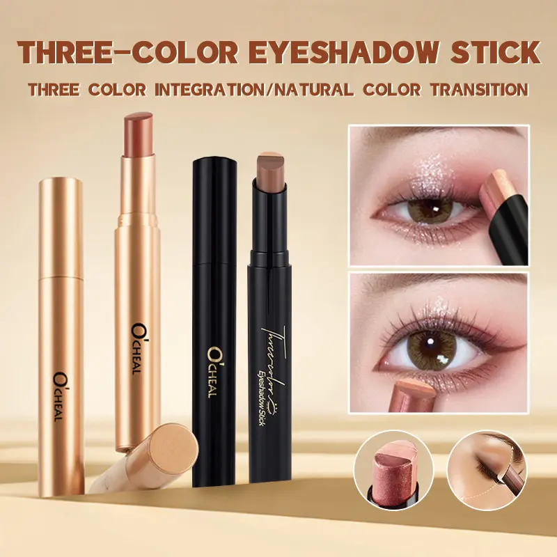 O'CHEAL 3-in-1 Pearlescent 2-Tone Gradient Brightening Eyeshadow Stick, #01-Gold, 40g, Alcohol-Free, Waterproof, Sweatproof, Long-Lasting, Natural Shine Eye Makeup for Day-Night Use, Stick Eyeshadow, Color Stick Eyeshadow