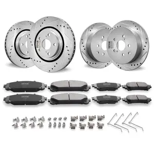 VEVOR Front and Rear Brake Kit Compatible with Toyota Sienna, Highlander, Lexus RX350, RX450h, Drilled and Slotted Brake Rotors Ceramic Brake Pads Replacement, 12.9 Front Rotors 12.2 Rear Rotors