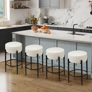 Set of 2 Counter Height Bar Stools, 24" High Boucle Bar Stools,Modern Backless Bar Stools with Thick Foam Seat, for Kitchen,Pub, Island [White Black]