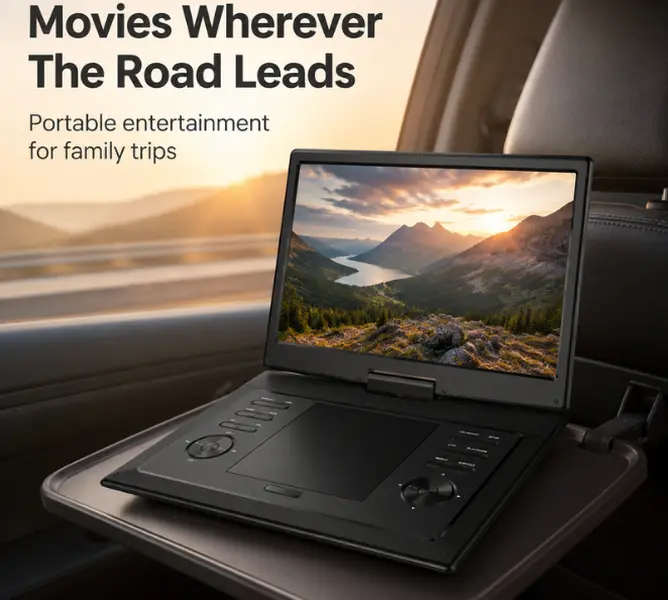 Portable CD DVD Player, 17.9" HD Multimedia Video Player with 270° Rotation, 180° Flip, TV Sync, DVD/USB/SD Support, Dual Stereo Speakers, Region Free, Up to 6 Hours Long Battery Life, Compact ABS Design, Remote, for Car, Home & Family Trips Use