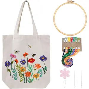 Canvas Tote Bag Embroidery Kit for Beginners,Cross Stitch Kits for Adults,Arts Crafts Needlepoint Women Shopping Reusable Grocery Bags