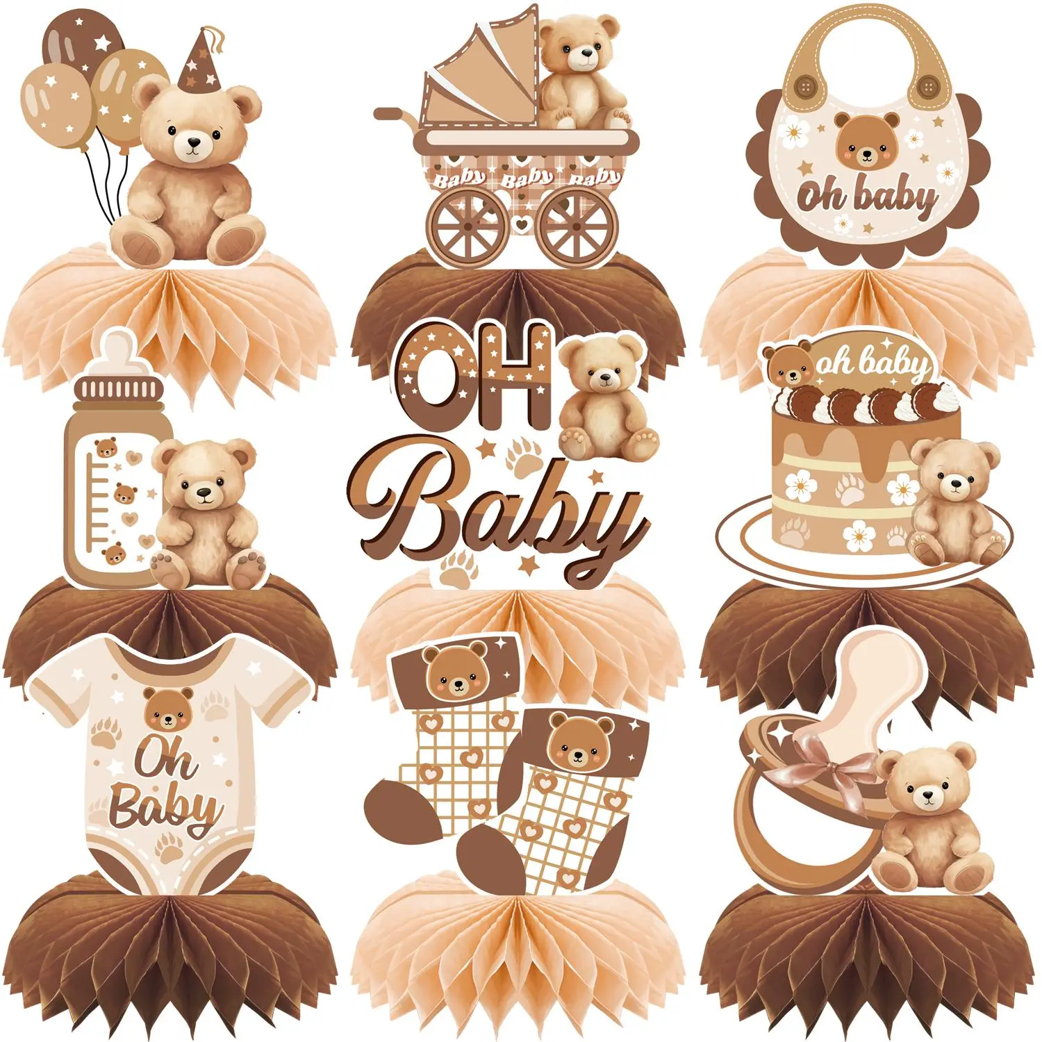 Bear Gender Reveal Themed Honeycomb Centerpieces Decorations, Double Sided Printed Gift Packaging Supplies for Birthday Party, Graduation Party Supplies, Grad Party Favor, Birthday Set, Party Favor Packs