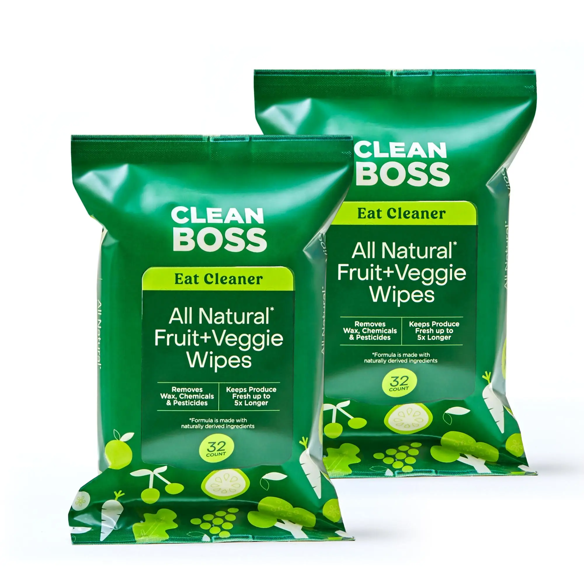 Eat Cleaner All Natural Fruit & Veggie Wash Wipes - Lab-Tested Patent-Approved for Removing Wax, Pesticides, No Extra Water Needed
