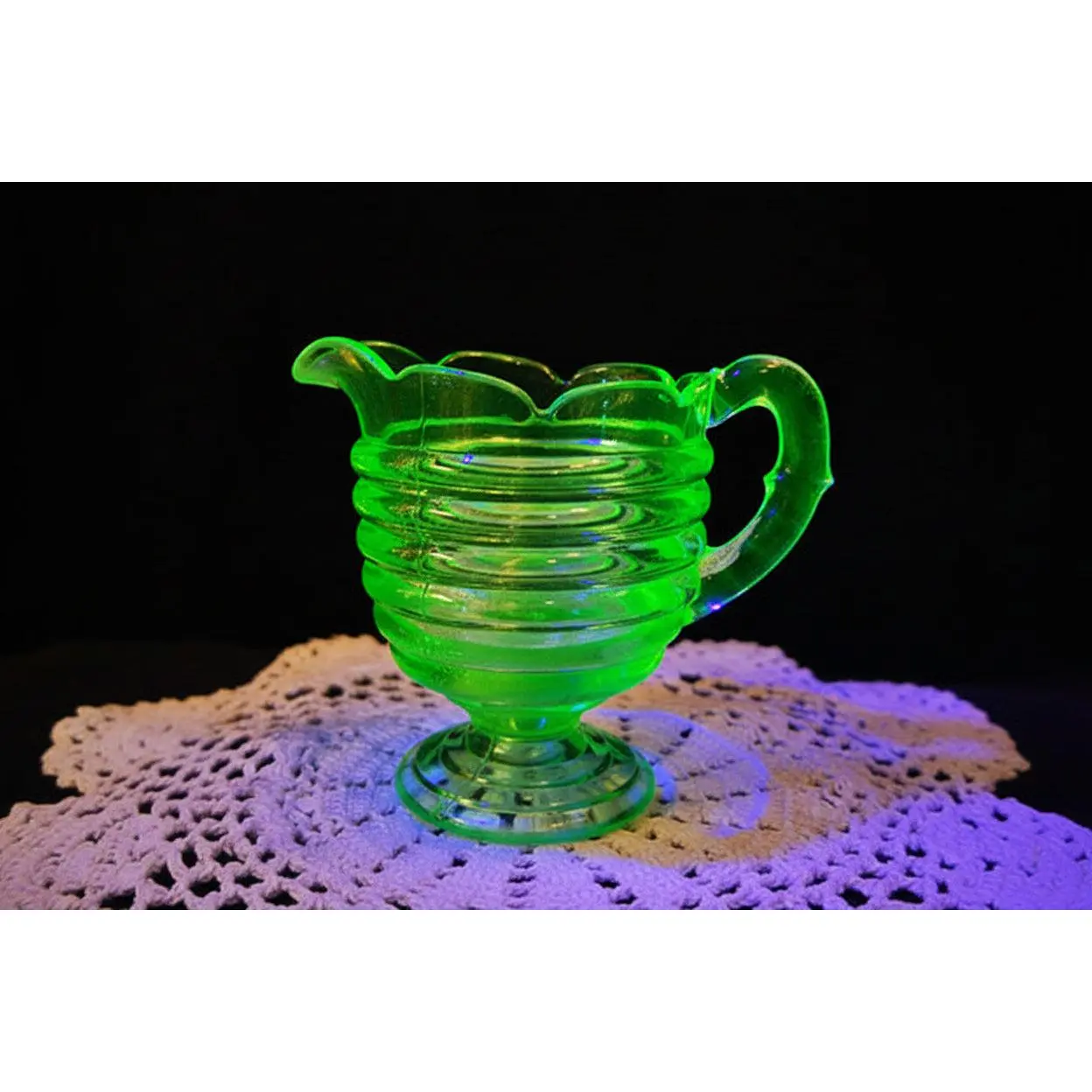 Vintage Uranium 1930s Anchor Hocking Green Depression Glass Circle Creamer, Retro Kitchenware Drinkware Serving Piece