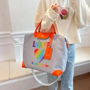 Fashionable Colorful Heart "love" Letter Pattern Handbag | Large and Durable Shoulder Bag | Women's Crossbody Bag | High-quality Tote Bag | Short-distance Travel Organizer | Multi-purpose Everyday Bag - Shopping, Fitness, and Going Out