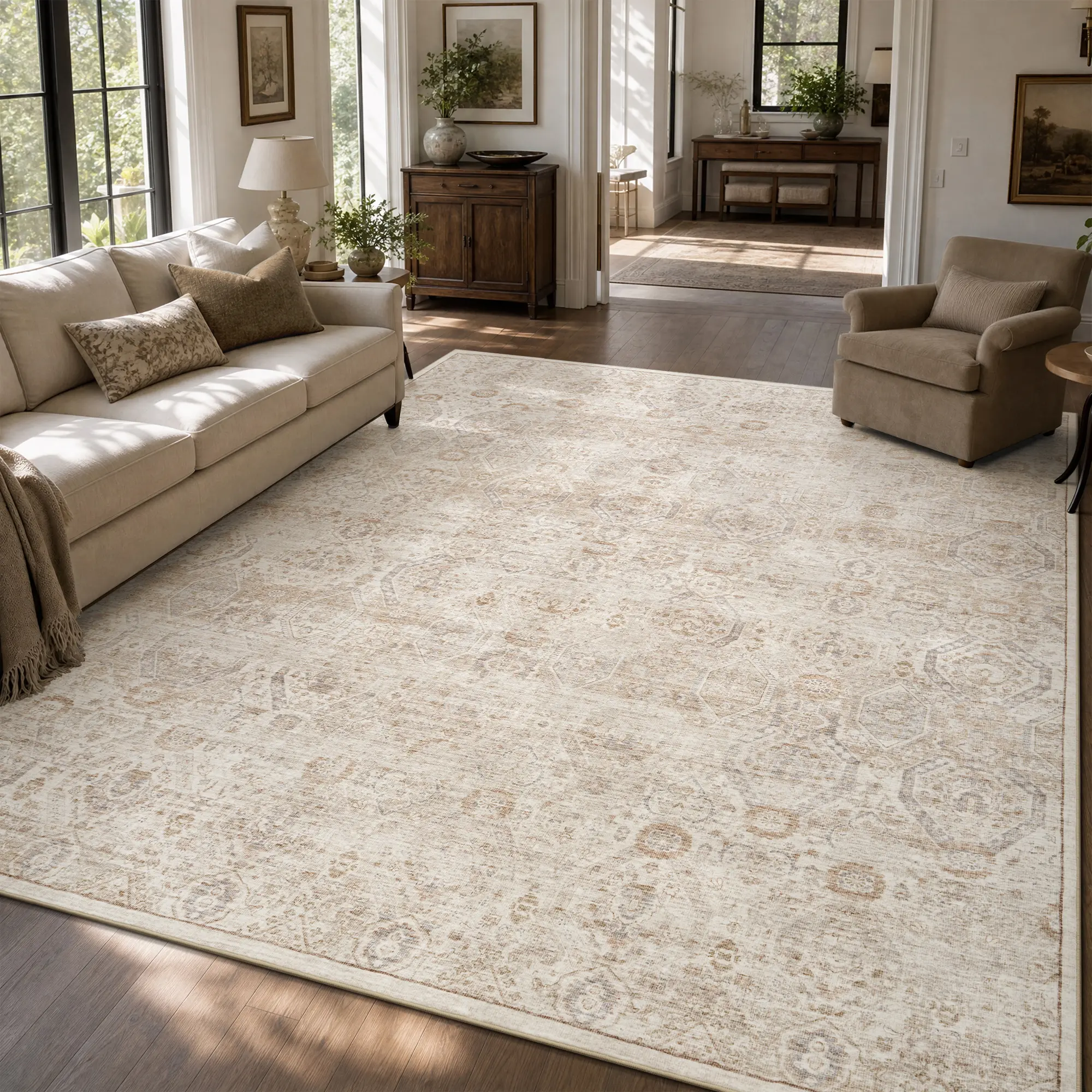 Amoami Neutral Area Rug, Modern Elegant Design, Washable Non Slip Floor Carpet for Living Room, Bedroom, Dining Room,back to school,dorm essentials,home decor,home essentials