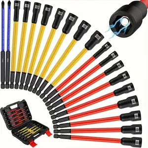 19Pcs Long Magnetic Nut Driver Set for Impact Drill | 6 Inch Long Nut Driver Set 、 SAE and Metric 、1/4 Inch Hex Shank 、 Cr-V Steel (16PCS Magnetic Nut Driver Long