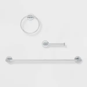 3pc Clean Bath Hardware Set Chrome - Threshold: Includes Towel Ring, Tissue Holder, Durable Finish