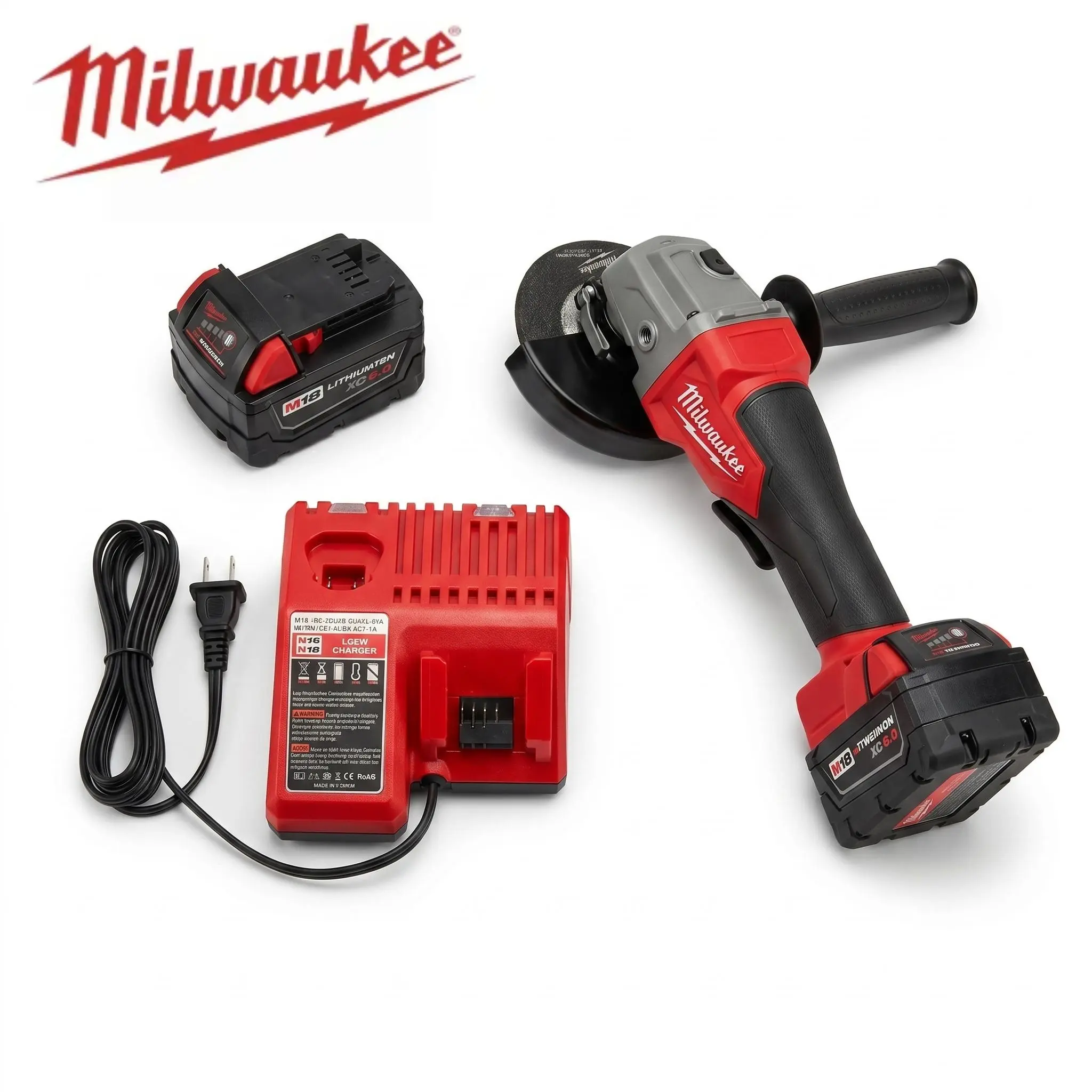 Milwaukee M18 125mm Cordless Brushless Angle Grinder (Grinding Machine) - Hardware Power Tool with Charger, Circular Grinding Wheel, Rust Removal, Weld-Cleaning Tool & Accessories for Metal Cutting, Construction Heavy Duty