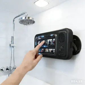 Waterproof Shower Phone Holder with Bluetooth Speaker,360° Rotating Anti-Fog Touchscreen - Watch Videos,Listen to Music & Take Calls in Shower, Bathroom, Kitchen& Pool
