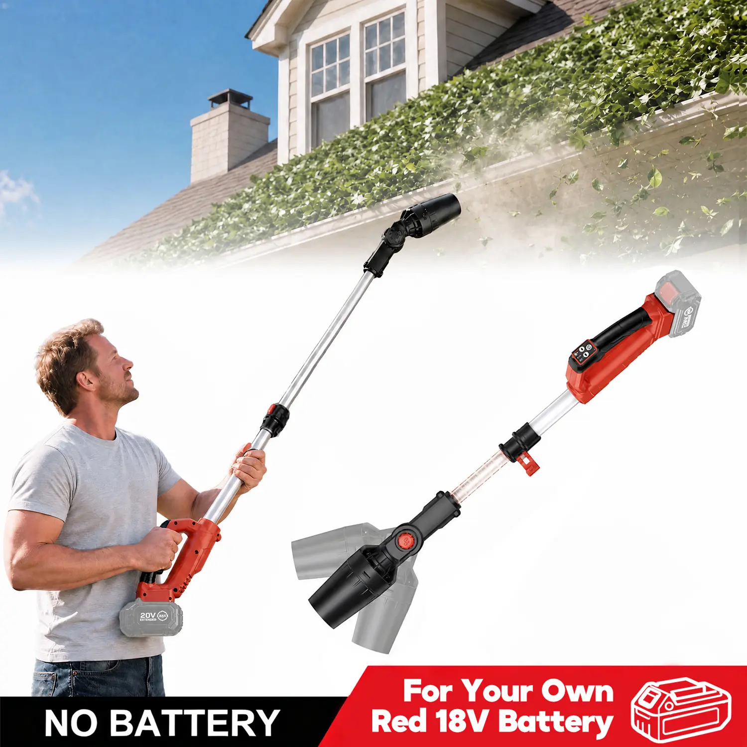 Cordless Handheld Leaf Blower, for Milwaukee M18 Fuel Battery,  Brushless Motor, Adjustable Head, Telescopic Pole, Lightweight & Portable Garden Power Tool for Snow Removal, Yard Patio, Car Dust Cleaning, Tool Only
