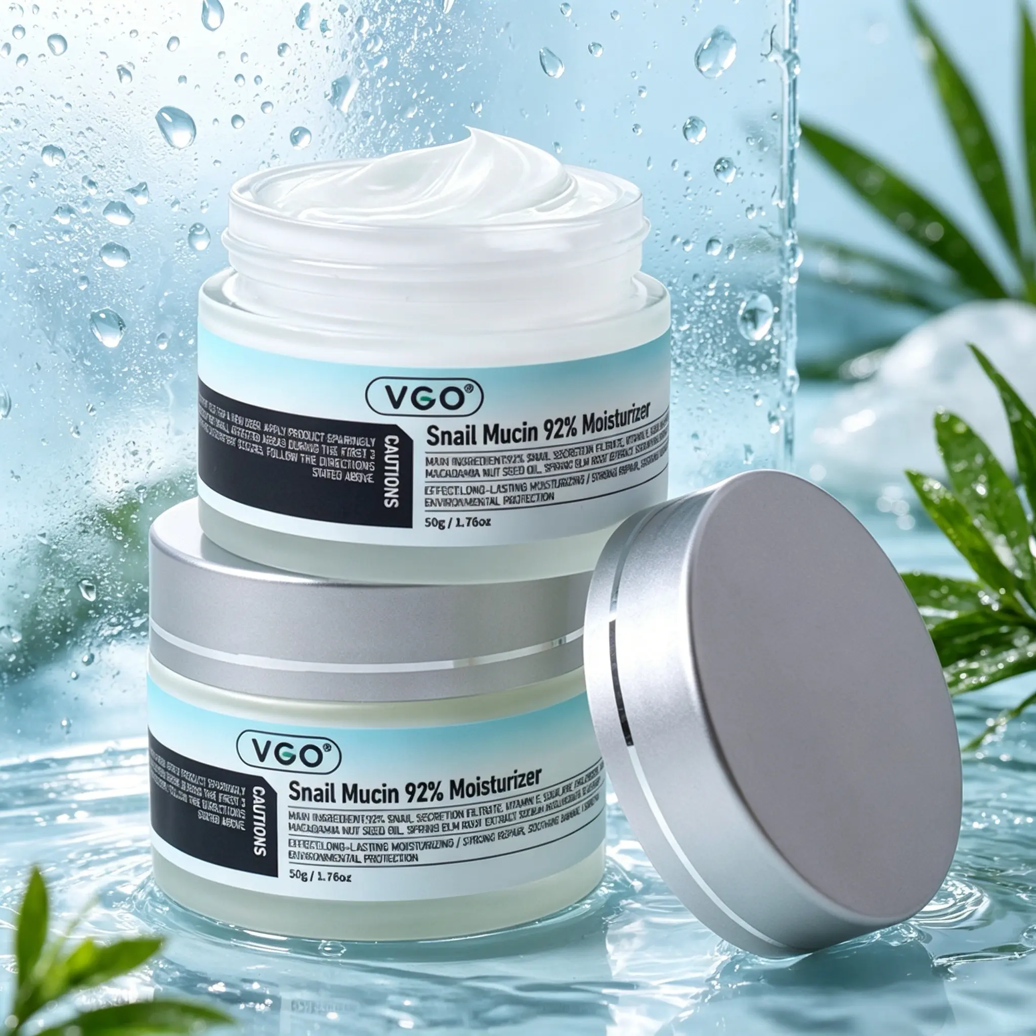 VGO Snail Mucin Moisturizer 50g Daily Gel Cream and Vitamin C Facial Serum Essence moisturizer Skincare Repair Comfort  Anti-Wrinkle Oil Hydrating Lightweight Moisture Hydrate Sensitive Daily Hydration Intensive Moisturizr Hyaluronic