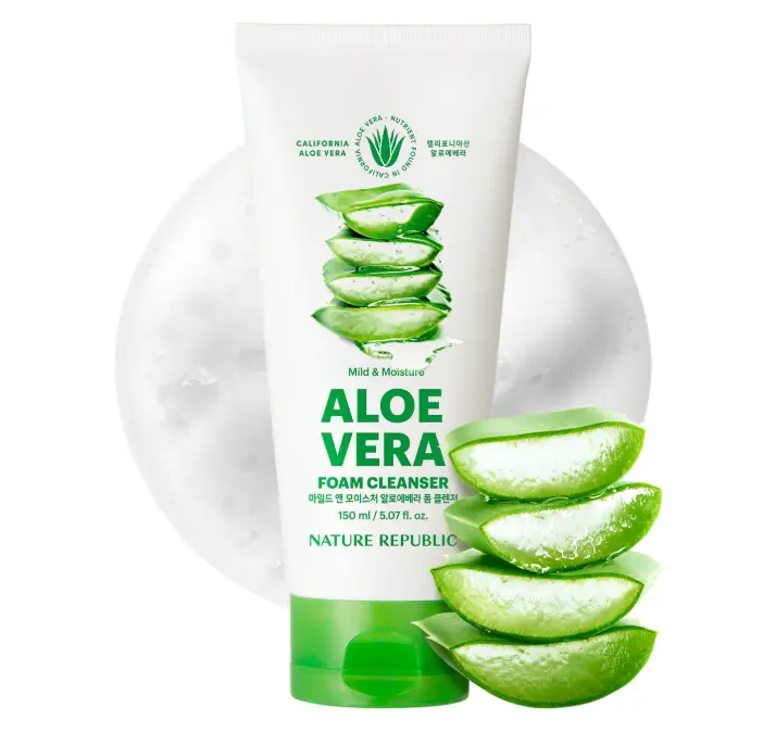 Nature Republic Mild & Moisture Aloe Vera Foam Cleanser Hydration & Moisturizing makeup remover, Pore Cleansing aloe face wash,Korean Skin Care for All Skin Types 150ml / 5.07 fl Oz