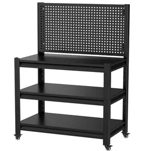 Work Bench with Pegboard,Heavy Duty 1000lbs Capacity Workbench with Wheels Adjustable Shelves,Tool Cart,Work Table for Garage Warehouse47.2 H*33.46" W*18" D On-Site
