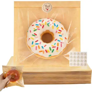 120 count Individual Cookie Bags for Packaging, 5.7x6.5" Small Paper Bakery Bags with Window & Stickers, Heat Sealable  Resistant  Pouches for  Bakers, Small Business & Party Favors