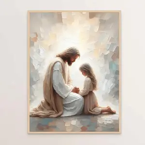 Jesus and Little Girl Praying, Modern Christian Art, Jesus Wall Art, Bible Art, Jesus with Children, Jesus Painting, LDS Religious, Scripture, catholic art, Christian Gift, Home Decor   wall art   Ornaments