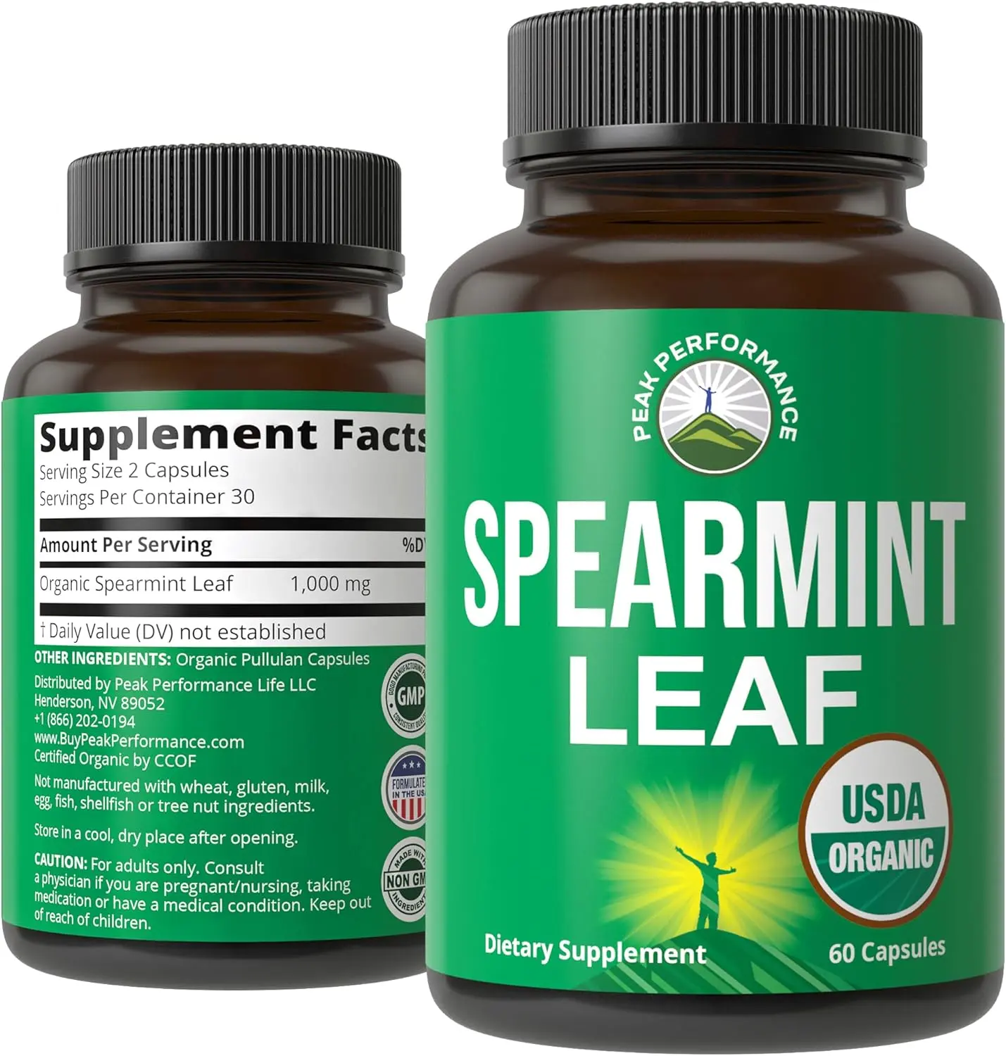 Peak Performance USDA Organic Spearmint Leaf Capsules - Vegan Herbal Supplement for Digestive Support, USA-Tested for Women and Men Peak Performance USDA Organic Spearmint Leaf Capsules - Vegan Herbal Supplement for Digestive Support, USA-Tested for Women and Men