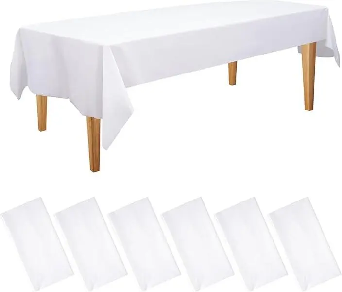 White Plastic Tablecloth (6 Pack), Dining Table Cover for Rectangle Table, White Disposable Tablecloths for Decor Parties, Birthday, Bridal Shower, Wedding