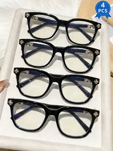 4PCS New Square Glasses, Square Frame Eyeglasses, Unisex Stylish Light Luxury Elegant Artsy Business Frames, Available in Multiple Colors, Perfect Gift for Him, Suitable for Daily Wear and