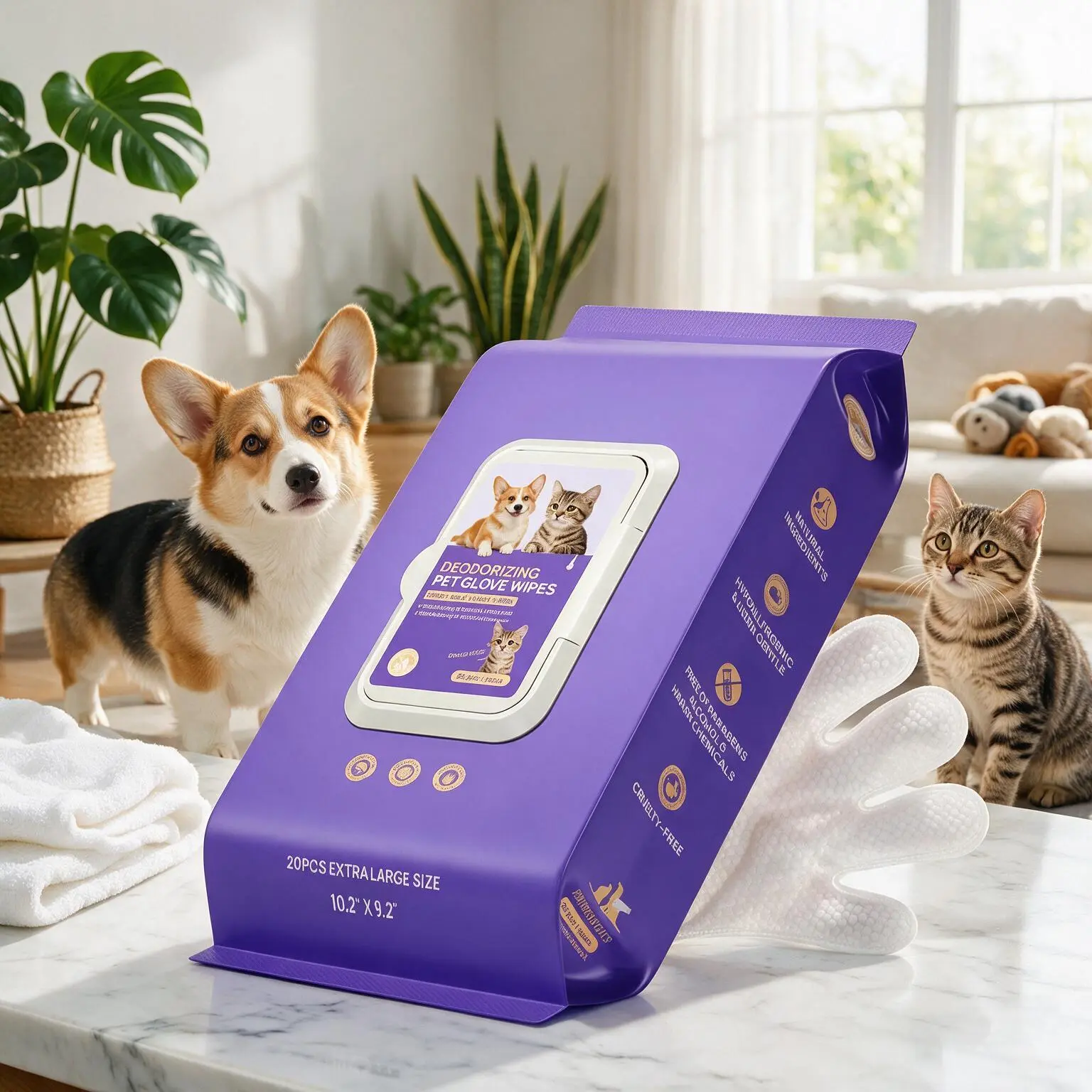 PET Pawfect Vibes Disposable Cleaning Wipes for Cats & Dogs – Convenient, no-rinse formula; removes loose fur, prevents fur from sticking, eliminates odors, moisturizes the skin, and cleans away hidden dirt