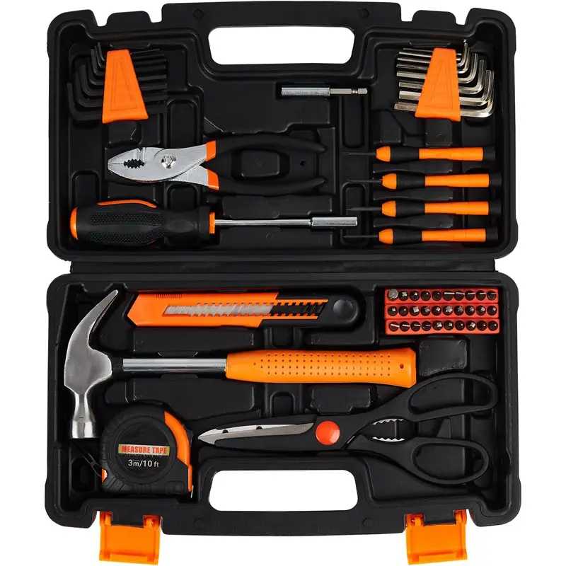 57-Piece Home Tool Set with Case, Essential Household Hand Tools Kit for Repair & DIY - Includes Hammer, Pliers, Screwdrivers, Tape Measure, Wrenches, Storage Toolbox