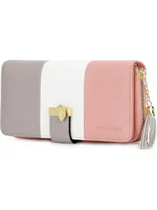 Pomelo Best Womens Casual Trendy Wallet RFID Blocking for Women Bifold Large Capacity Card Holder Ladies Long Purse with ID Window Zipper Coin Pocket RFID Blocking Wallets