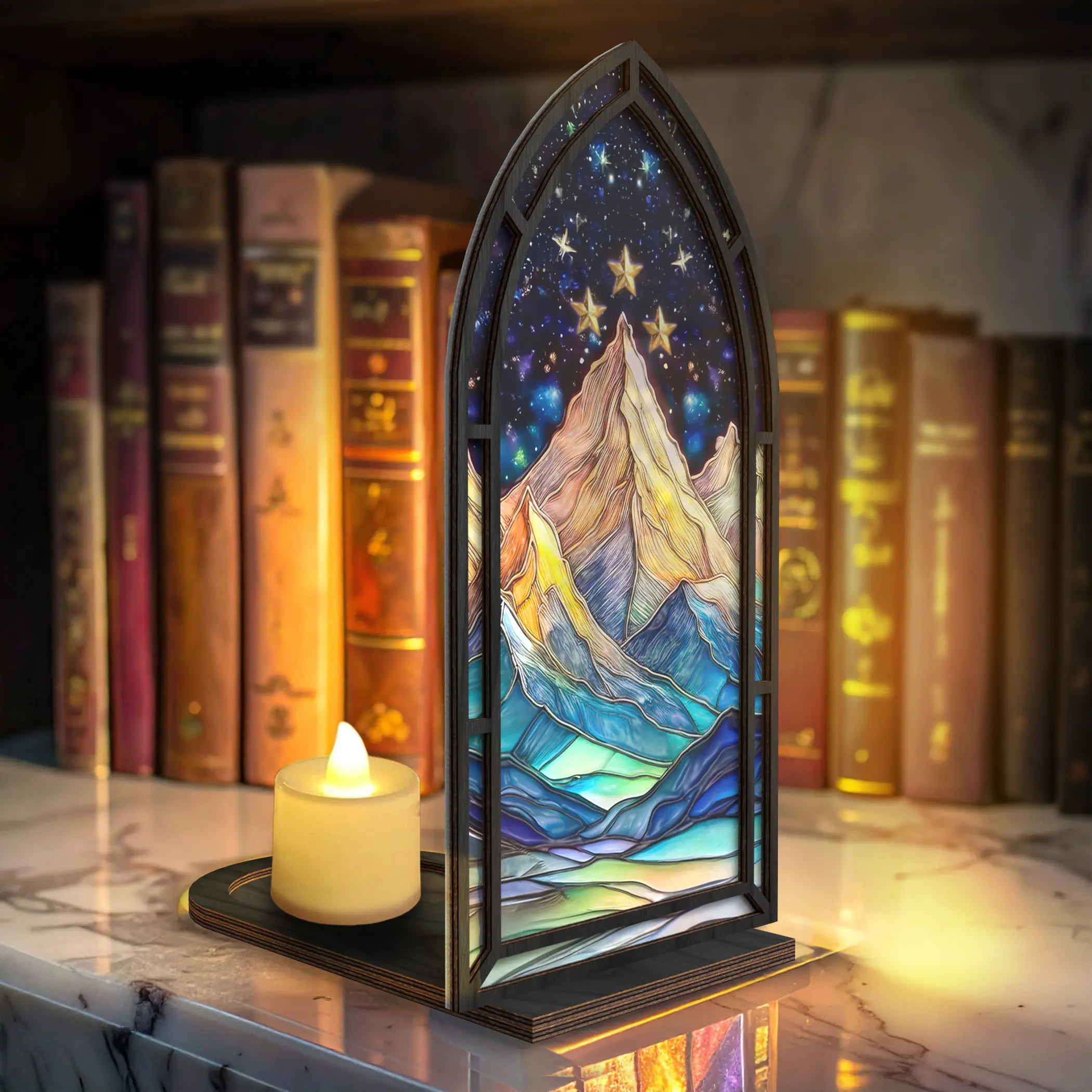 Fantasy Book Nook with Flameless Candle, Cozy Glow Book Nook for Reader, Librart Bookshelf Insert, Bookshelf Trinkets, Mini Book Nook Kit, Book Accessories, Acotar Bookshelf Decor, Bookish Items for Bookshelf