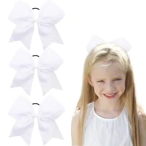 8inch Jumbo Large Cheer Bows Ponytail Holder Elastic Band Handmade Boutique Hair Accessories for Cheerleading Teen Girls College Women Sports (1PCS, White)