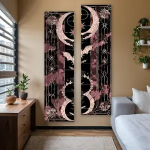 Gothic Floral Vertical Banner Tapestry Wall Hanging Dark Bat Romantic Moon Long Narrow Dusty Rose Tapestries, Durable Decorative Tapestry, Ideal Gifts for Home Decor Enthusiasts Polyester Stitched Edges Wall Decor, Halloween