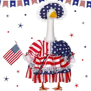 4th of July Porch Goose Outfits for 23'' Cement Plastic Porch Goose Statue (not included goose), Memorial Day Patriotic Porch Goose Clothes with Flag Star Red Blue White Strip Porch Goose Costume for Independence Day Summer Lawn Yard Garden Porch Decor