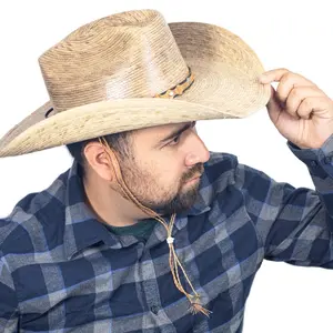 Mexart Mexican 8 Seconds Palm Leaf Cowboy Hat - Dark/Natural Straw Wide Brim Sombrero Baquero de Palma Oscuro/Natural