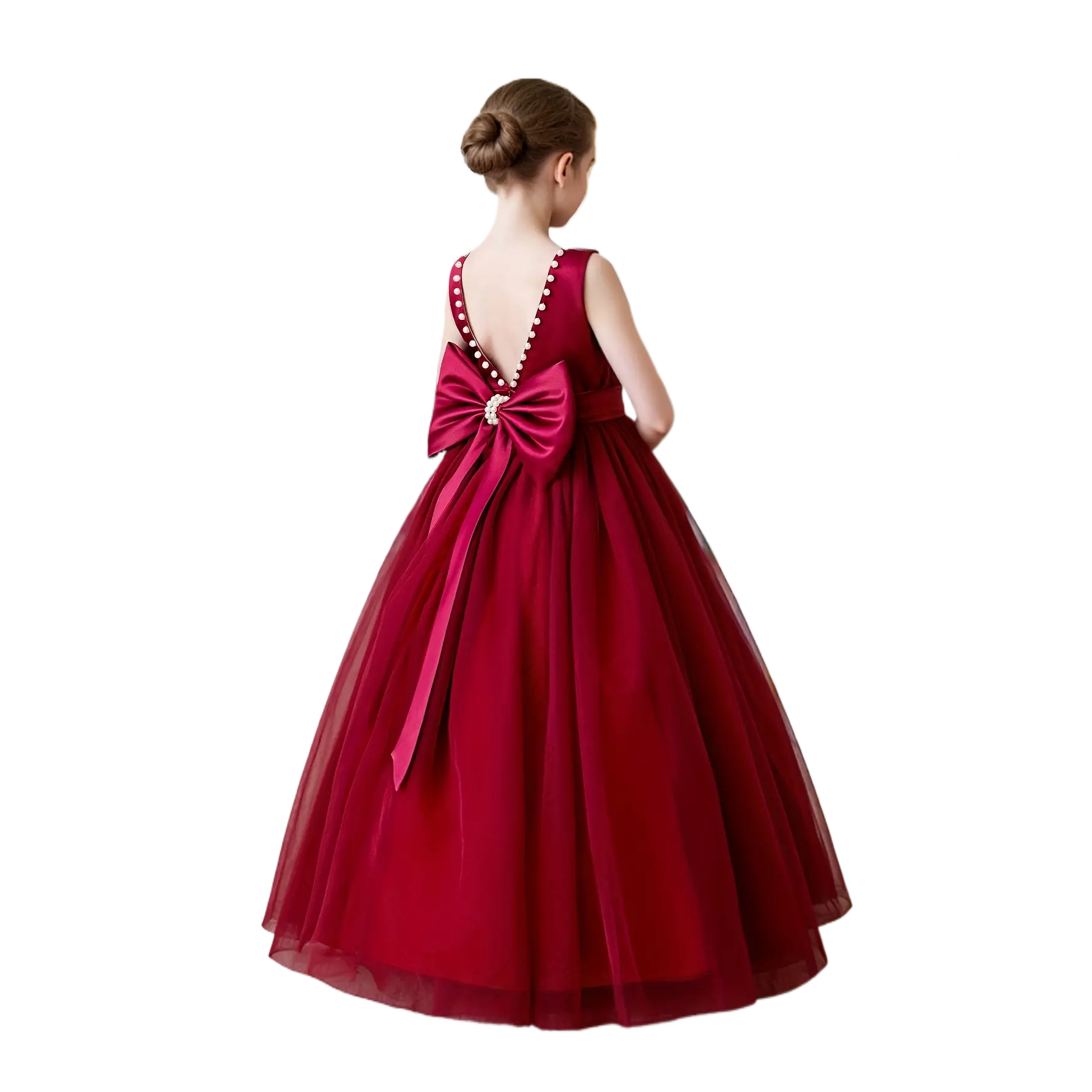 QYTween Girl Pearl Bow Elegant Princess Dress for Girls Teen Birthday Party Wedding Flower Girl Graduation Ball Music Festival Formal Dresses