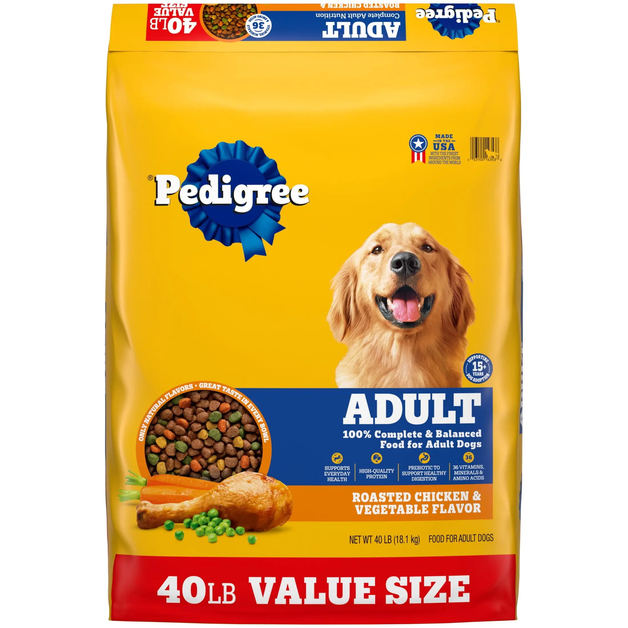 Pedigree Complete Nutrition Dry Dog Food For Adult Canine Wellness Roasted Chicken & Vegetable Flavor 40 lb Bag