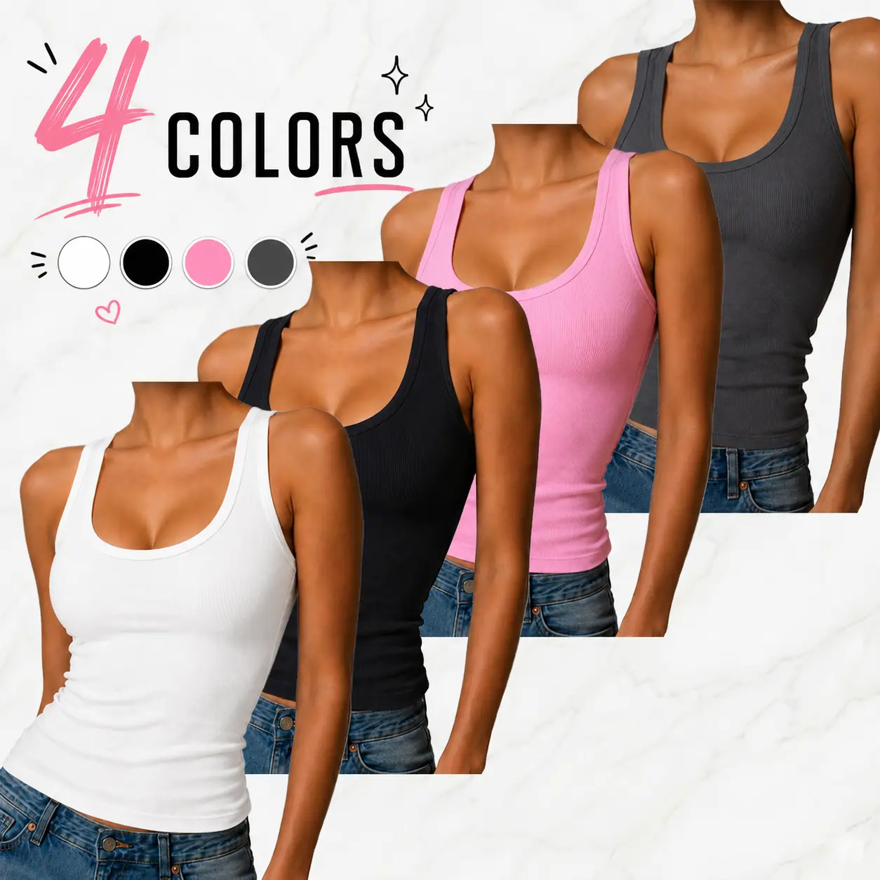 Women's Solid Ribbed Round-Neck Sleeveless Camisole, 1-Pack Womenswear, Sporty Slim-Fit Layerable Top for Solo Wear or Layering, Casual Multifunctional Athletic Base Layer.Summervibes