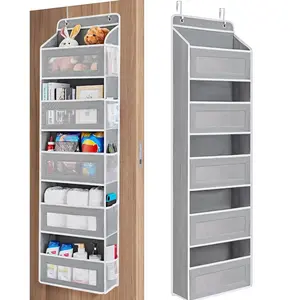 Door Hanging Storage Rack - 5+5 Pockets for Everyday Storage with 5 Large Clear & Mesh Side Pockets for Bedrooms Bathrooms & Food Storage Rooms Grey Organizer Set Installation Hangable 10 - 15 Kg Capacity